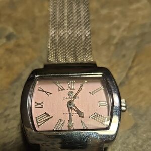 Pastorelli Pink Dial Stainless Rectangular Watch with Mesh Band